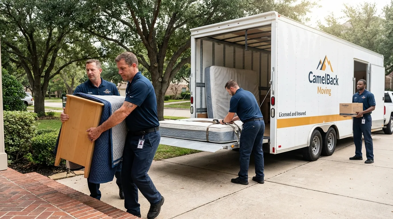 Crew loading residential truck for cross-state move from Oakwood, IL